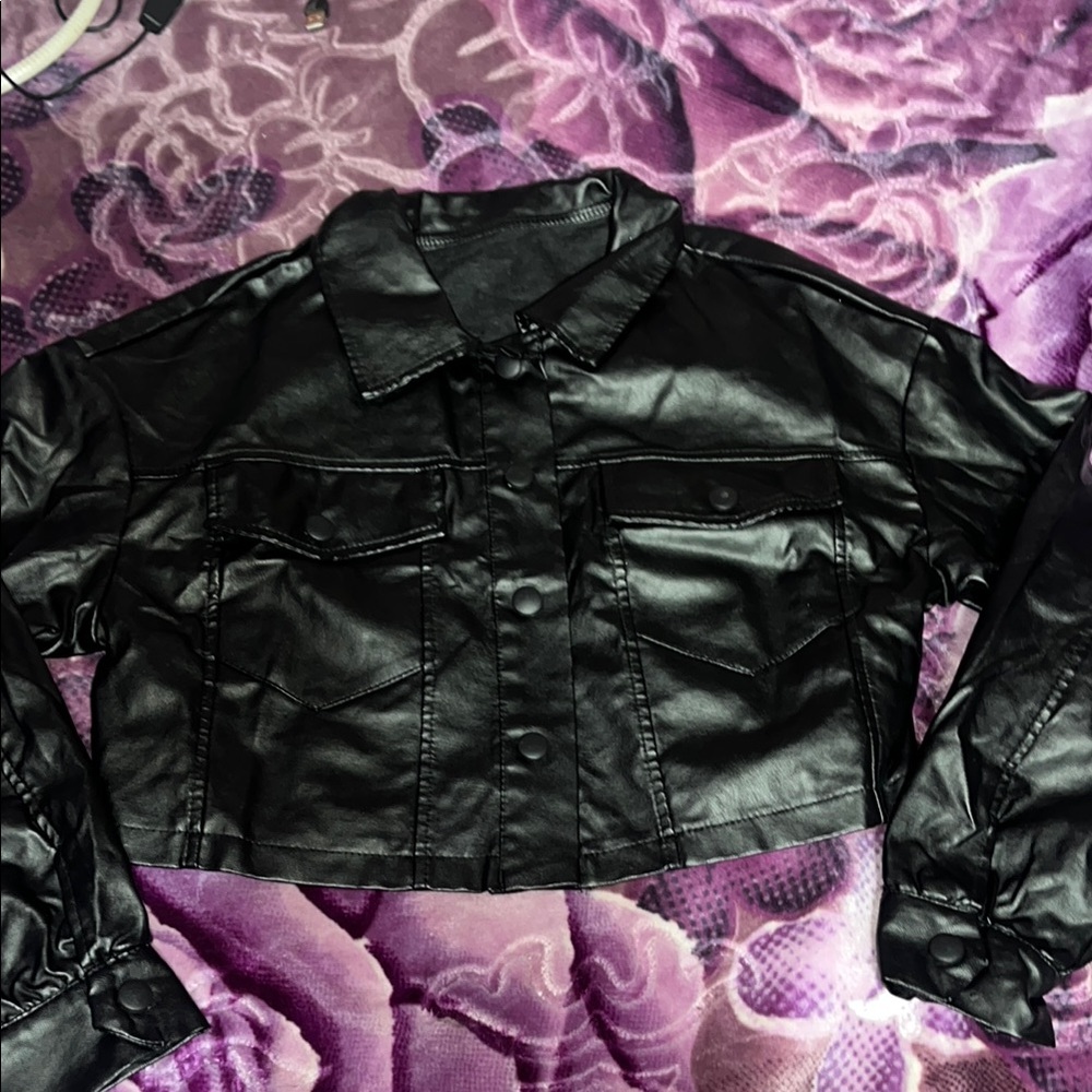 Black Faux Leather Cropped Jacket
